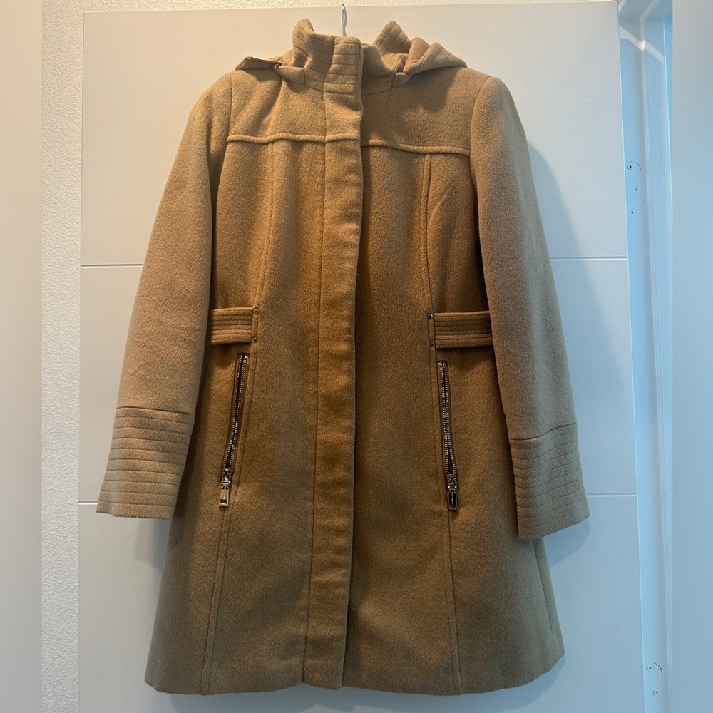 Vince Camuto Wool Blend Coat Camel Hooded Zip Up Jacket Chic Fall Winter Size XS - Picture 9 of 15